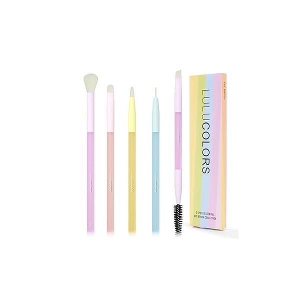 5-Piece Eye Makeup Brush Set - Pink Wooden Handles Soft, Dense Synthetic Bristles Includes Blending, Mini Concealer, Detail, Eyeliner, and Dual-Ended Eyebrow -Eye Kit