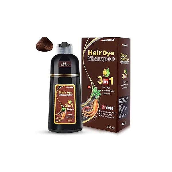 IIIMEIDU Black Hair Dye Shampoo 3 in 1 for Gray Hair, Herbal Ingredients Women Men, Grey Coverage 500ml