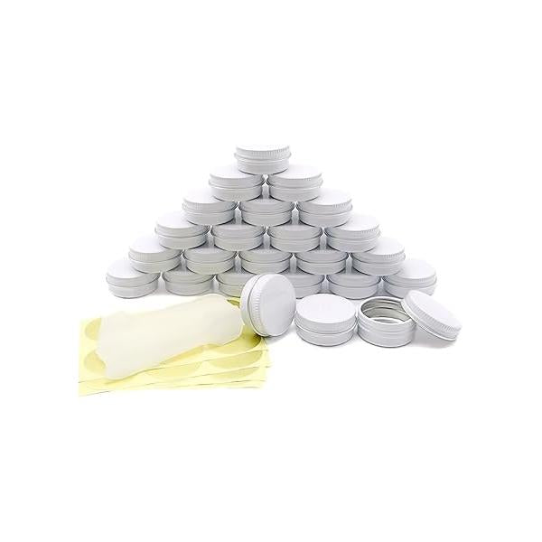 12pcs 1oz 30 ml Aluminum Tin Jar, 30g Refillable Makeup Container, Gram White Screw Lid Round Can Sample Pot for Cosmetic DIY, Handmade, Lip Balm, Cream, Salve, Toner, Candle, Paint, Scrub