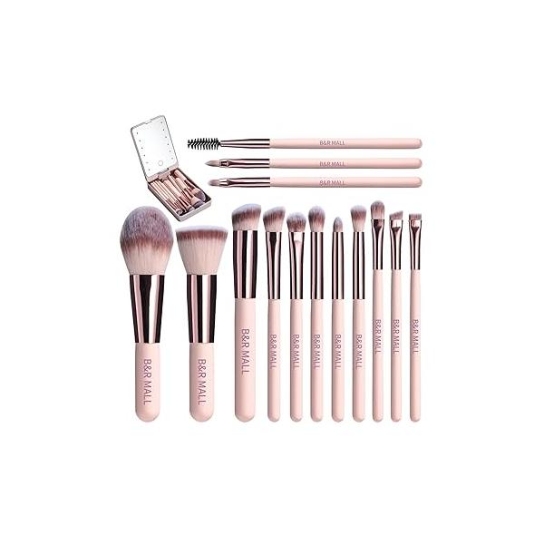 B&R MALL Mini Makeup Brush Set - Super Soft Brushes for Flawless Foundation, Concealer, Eyeshadow & More | 10-Piece Compact Kit with Stylish Storage Box, Perfect On-the-Go Touch-Ups (Pink)