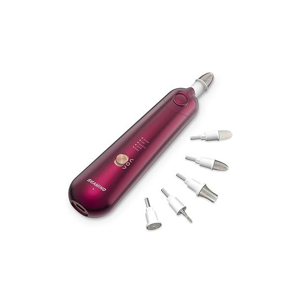 Professional Manicure Pedicure Set - Cordless Electric Foot Nail Care Trimmer Buffer Tools 5 Speeds, Rechargeable, Thick Nails (Red)