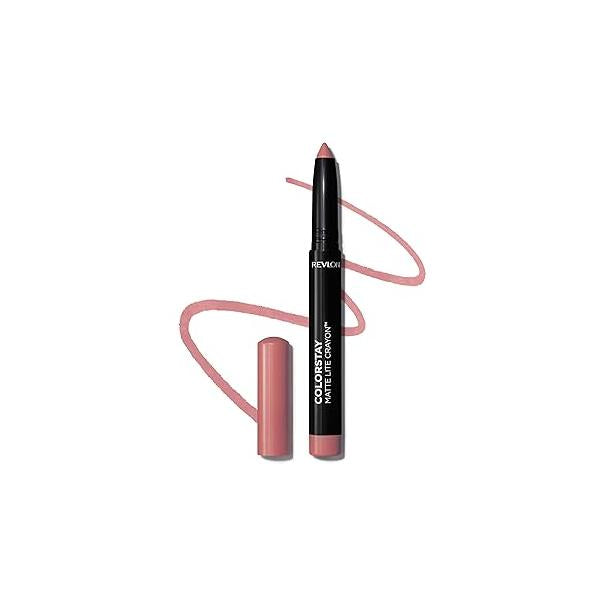 REVLON ColorStay Matte Lite Crayon Lipstick with Built-in Sharpener, Smudge-proof, Water-Resistant Non-Drying Lipcolor, 003 Soufflé All Day, 0.049 oz
