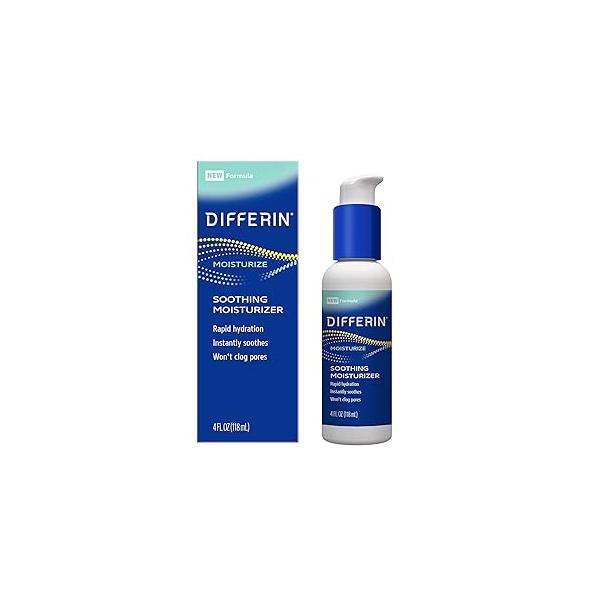 Differin Face Moisturizer, Soothing Lotion for and Body, Gentle Skin Care Acne Prone Sensitive Skin, 4 oz (Packaging May Vary)