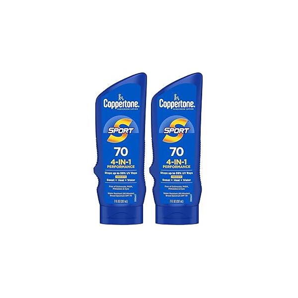 Coppertone SPORT Sunscreen SPF 70 Water Resistant Lotion, Broad Spectrum, Bulk Pack, 7 Fl Oz Bottle, Pack of 2