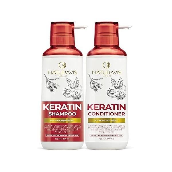 Keratin Shampoo and Conditioner Set - Sulfate Free, All Hair Types Women Men 16.9 Fl Oz (Pack of 2)