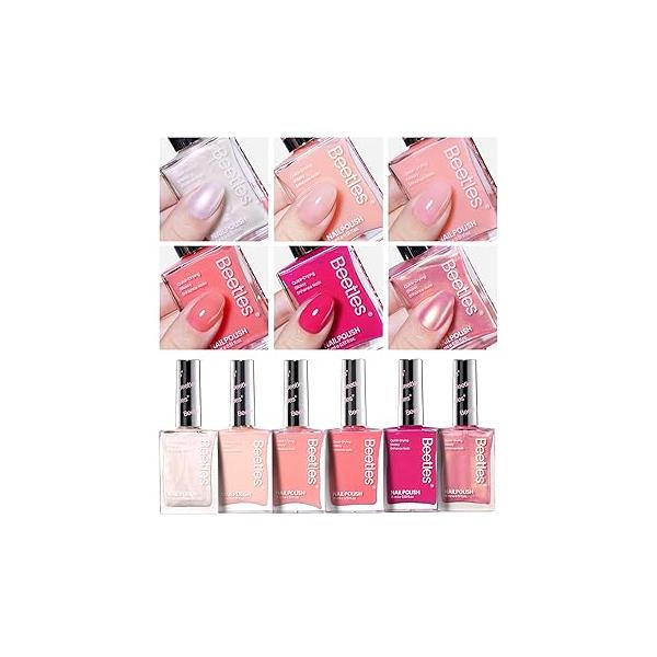 Beetles Glitter Nail Polish Set, 6 Color Silver Pink Gold Red Brown Black Quick Air Dry Natural Elegant Lacquer Manicure DIY Art Salon Gifts For Women