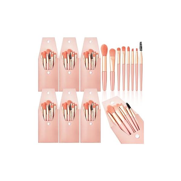 Gerrii 6 Sets Travel Makeup Brush Set Brushes Bag Bridesmaid Gift Synthetic Fiber Face Make up Angled Blush for Wedding Bridal Shower Favors Bachelorette Party (Light Blue)