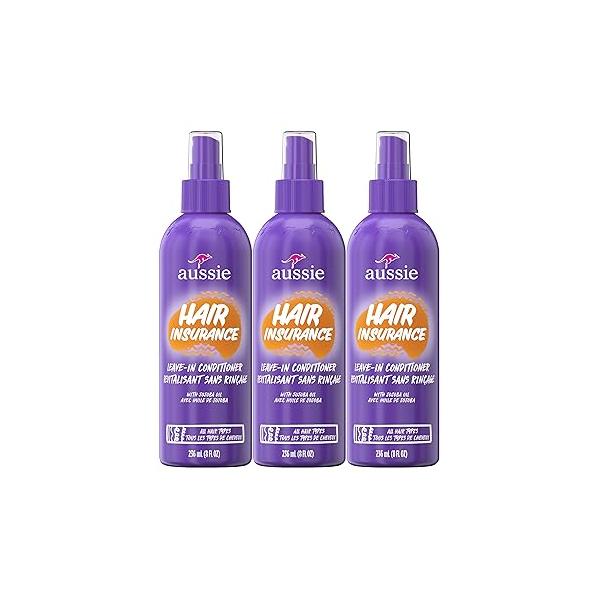 Aussie Hair Insurance Leave-In Conditioner Spray, Frizz Control, Softening with Jojoba & Sea Kelp, Moisturizing Treatment for All Types, Juicy Citrus, 8 Fl Oz Each, Triple Pack