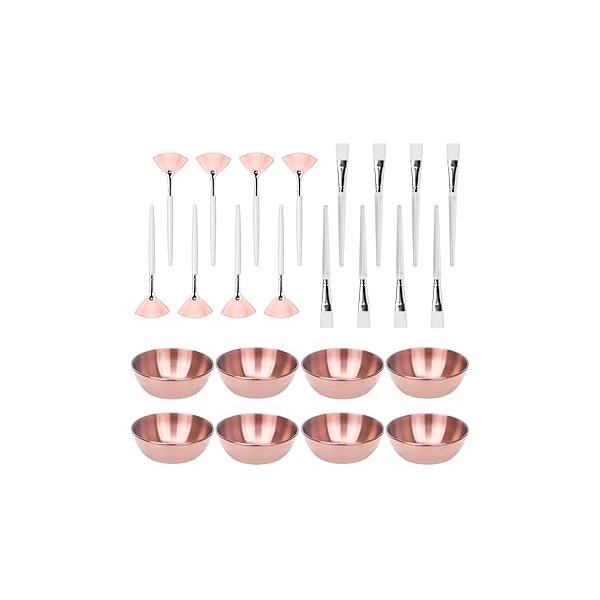 24Pcs Esthetician Supplies for Facials Set - Face Mask Applicator Brushes Tools, 8 Rose Gold Facial Bowls, Fan Brushes, Flat DIY Skincare & Treatments