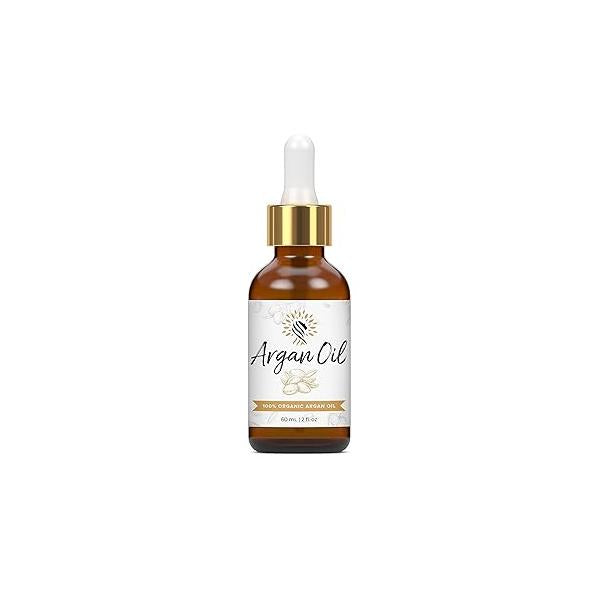 Argan Cosmetics 100% Pure Organic Moroccan Oil for Hair, Skin, Nails, Cuticles, Face & Beards - Cold Pressed, Unscented Filtered Through Cotton Charcoal All Natural Moisturizer 2 Fl Oz