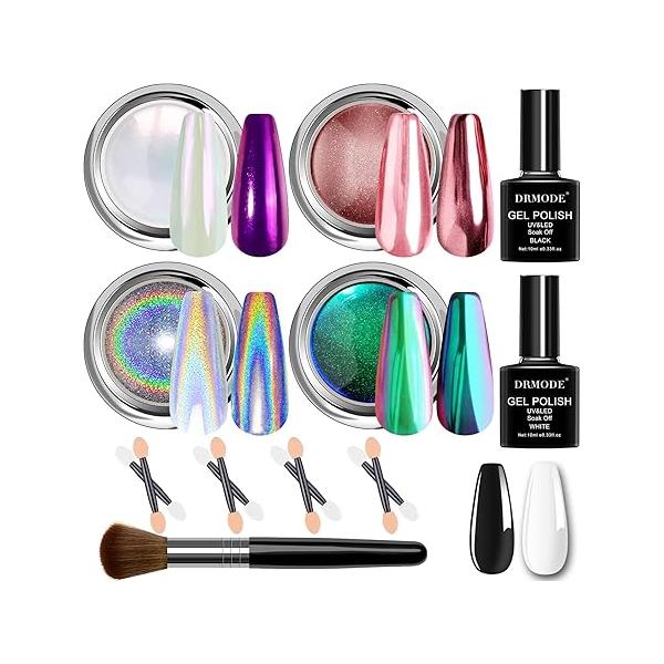 Chrome Nail Powder for Women - White Pearl Powder, Aurora Mermaid Iridescent Chromes Holographic Unicorn Rainbow Nails Sliver Metallic Mirror Effect Glitter Manicure