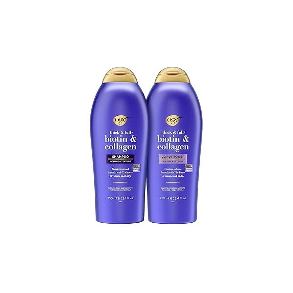 OGX Shampoo and Conditioner Set, Thick Full + Biotin Collagen, Purple, Helps Thicken Texturize Hair, Ideal for Flat to Medium Volume 25.4 FL OZ, 2 Pack