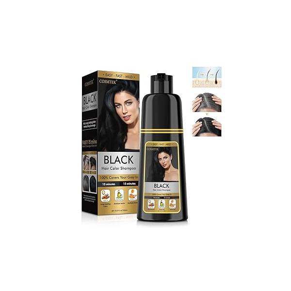 COSMTEK Hair Dye Shampoo 3 in 1 for Gray Hair, Dark Brown Color shampoo Women, Natural Dye-100% Grey Coverage/Herbal Ingredients - 150ml (5.07 oz)
