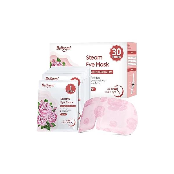 30Packs Steam Eye Mask, Heated Mask Warm Compress for Eyes, Self Heating Masks Disposable Home Sleep, Spa, Travel Essentials & Relaxation Gifts (Rose)