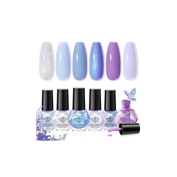 modelones Jelly Nail Polish of 6 Colors Sheer Nude Mini Set Natural Red Pink Brown Quick Dry Kit for DIY Easter Art Salon Home Gift Women Girl