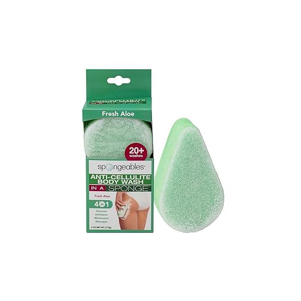 Spongeables Anti Cellulite Body Wash in a 20+ Sponge, Fresh Aloe, 1 Count
