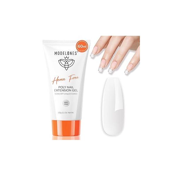 modelones Poly Nail Gel, Hema-Free 60ML Glacial Shimmer Glitter Extension Gel Enhancement Thickening Shiny Builder Overlays Home DIY Salon Use