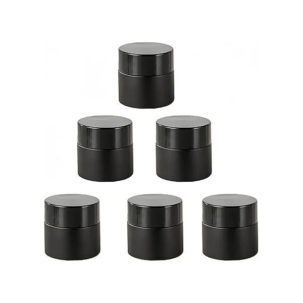 6 Pack, 2 oz 60g Clear Glass Cream Jars with Black Lids,Empty Round Refillable Cosmetic Containers Travel for Cosmetics,Body Butter,Scrubs,Face Lotion,Ointments,Spice