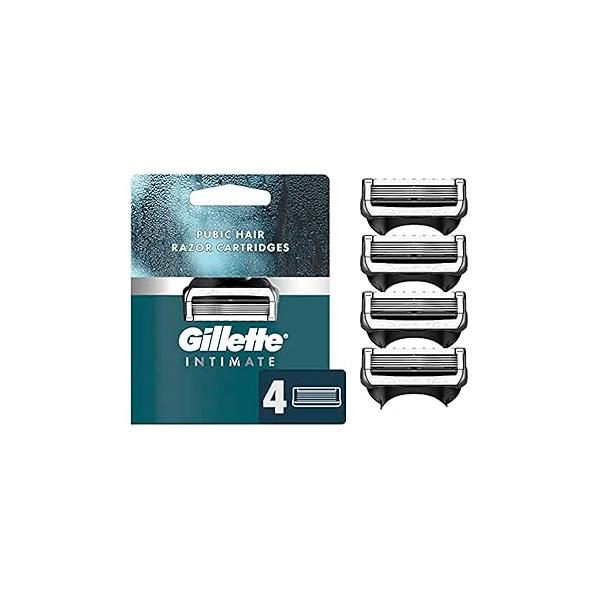 Gillette Intimate Pubic Hair Razor Cartridges, 4 Blade Refills, Gentle and Easy to Use, Dermatologist Tested, With 2x Lubrication