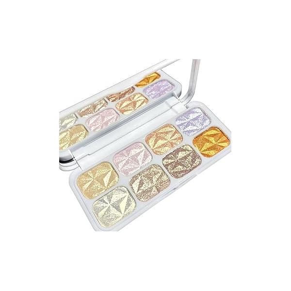 8 Colors Face Highlighter Makeup Palette，Shimmer Glitter Multichrome Highlight Powder，All Sparkling Shades Can Be layered or Worn Individually to Enhance and Brighten Your Features
