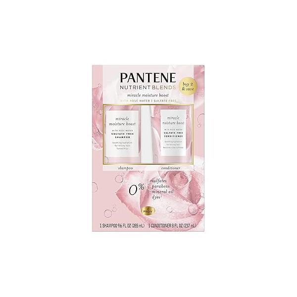 Pantene Nutrient Blends Miracle Moisture Boost Rose Water Shampoo & Conditioner Dual Pack for Dry Hair, Sulfate Free