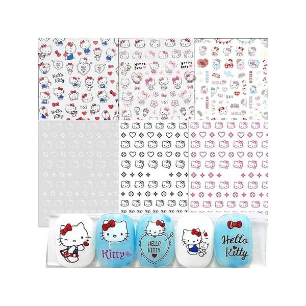 6 Sheets Cute Cartoon Nail Art Stickers Decals 3D Self Adhesive Designer Kawaii Design Fashion Supplies for Women Girls Decorations DIY Manicure (WG6)