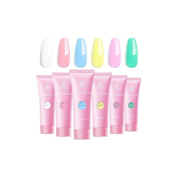 Makartt Poly Nail Gel Kit: 6 Nude Colors Solid Builder 15ML for Extension Enhancement Set with Slip Solution Base Top Coat Dual Forms All in One Hard Gels Nails Starter Supplies Kit