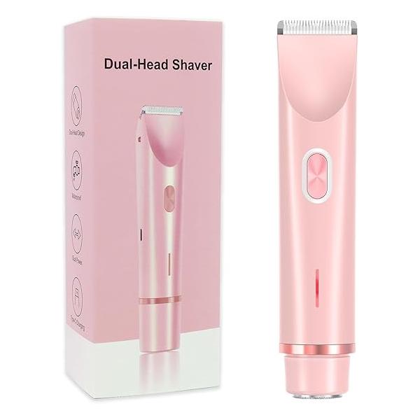 2 in 1 Bikini Trimmer for Women Dual Head Shaver Electric Razors Lady Pubic Hair, Ipx7 Waterproof Underarm Arm Leg Face Body