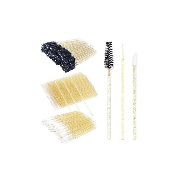 300 PCS Eyelash Extension Supplies Kit Disposable Micro Swab Brush Eyebrow Spoolies Lip Stick Mascara Wand Applicator Makeup Tool (Purple Sets)