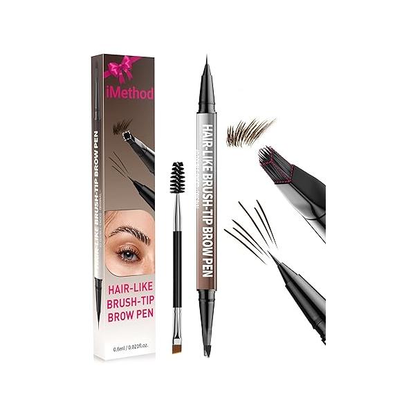 iMethod Eyebrow Pen - Pencil,2-in-1 Eyeliner Dual-Ended Microblading Pencil Long Lasting Waterproof Hair-Like Brow Pencil,with Brush,Eyebrow Pencils for Women,LightBrown
