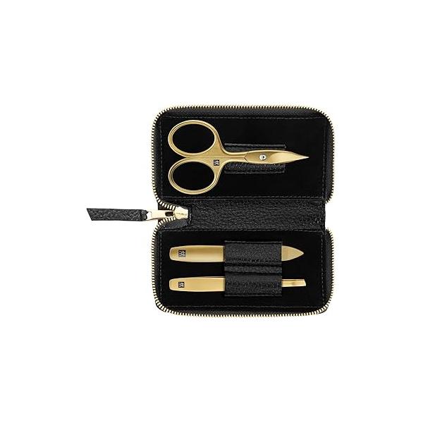 ZWILLING Beauty TWINOX 4-pc Gold Manicure Set with Black Leather Case, Care for hands and feet nail clippers