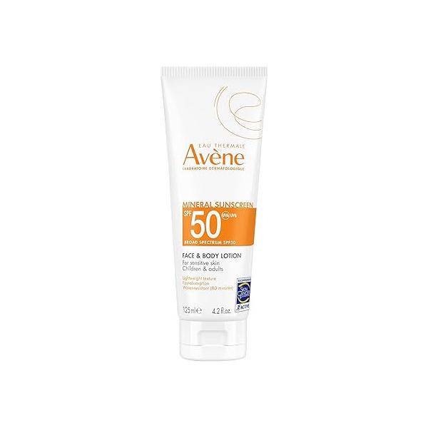 Avène Mineral Sunscreen Broad Spectrum SPF 50 Face and Body Lotion 4.23 Fl Oz