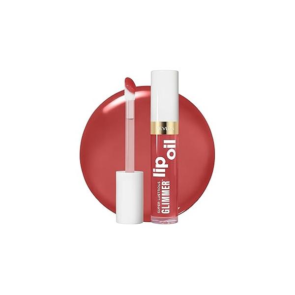 REVLON Super Lustrous Glimmer Lip Oil, Moisturizing & Tinted, Shiny Finish, Made with Plant-Based Squalane, 005 Vio-lit, 0.13 fl oz