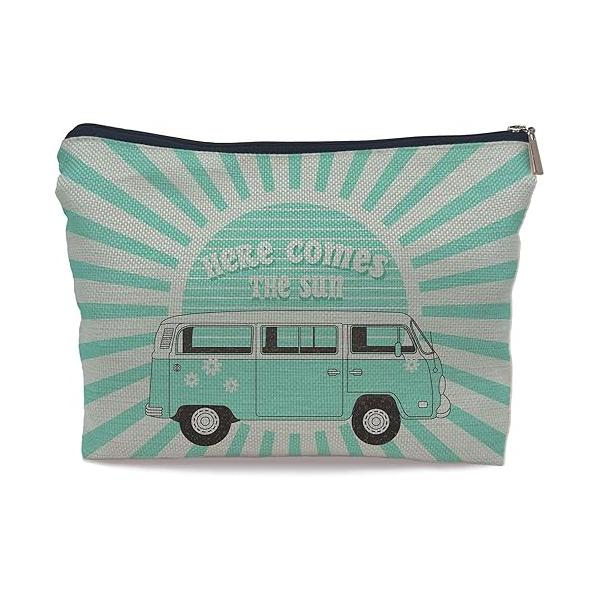 Ayxvt Here Comes the Sun Hippie Bus Sunshine Makeup Bag,Hippie Purse Pouch Travel Toiletry,Here hippie Gifts for women