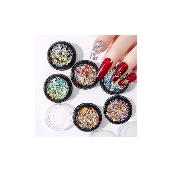 6 Colors Nail Caviar Beads, Mixed Micro Mini Metal Beads Rivet Rhinestone Art Design, 3D Glitter Stud Gem Crystal Bead Supplies for Women Girls Manicure DIY Resin Acrylic Nails