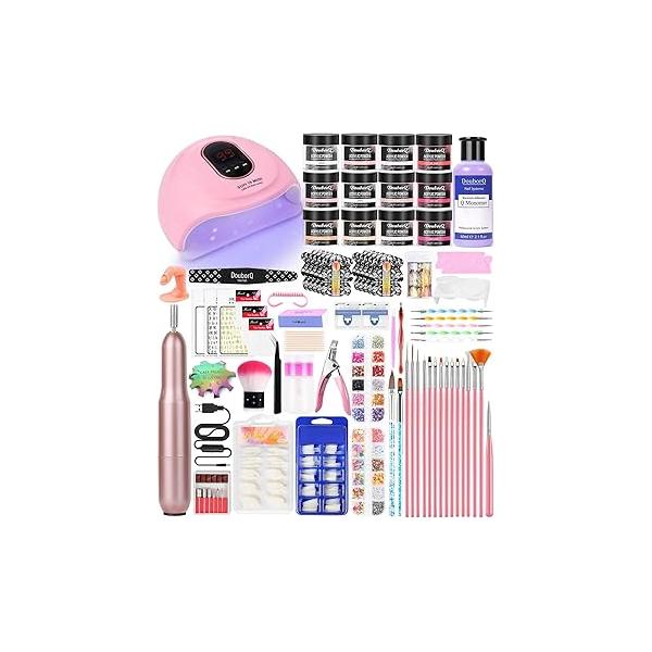 Acrylic Nail Art Kit-Nail Manicure Set Powder Brush Glitter File French Tips U V Lamp Decoration Tools Drill kit for beginners with everything at home