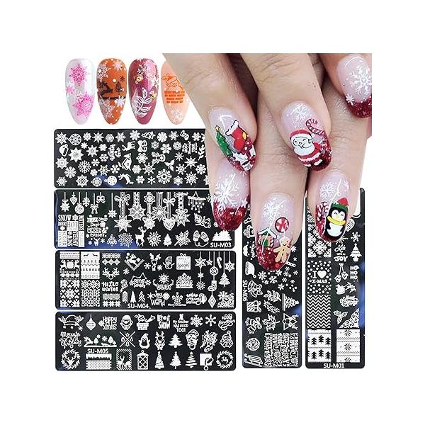 6 Sheets Christmas Nail Stamping Plates Winter Snowflake Snowman Stamper Template Kit Xmas Lights Gloves Bell Gifts Tree Elk Design Decorations Supplies