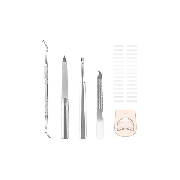 4 Pack Ingrown Toenail Tools Kit with File and Lifters w/ 30PCS Strips, Steel Removal Tool Kit, Manicure Treatment Pedicure for Feet Under Nail Cleaner