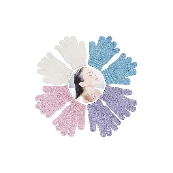 8 PCS ROTOPATA Deep Exfoliating Gloves Mitt with Hanging Loop for Shower, Spa, Body Scrubs, Dead Skin Cell Remover Bathing Accessories