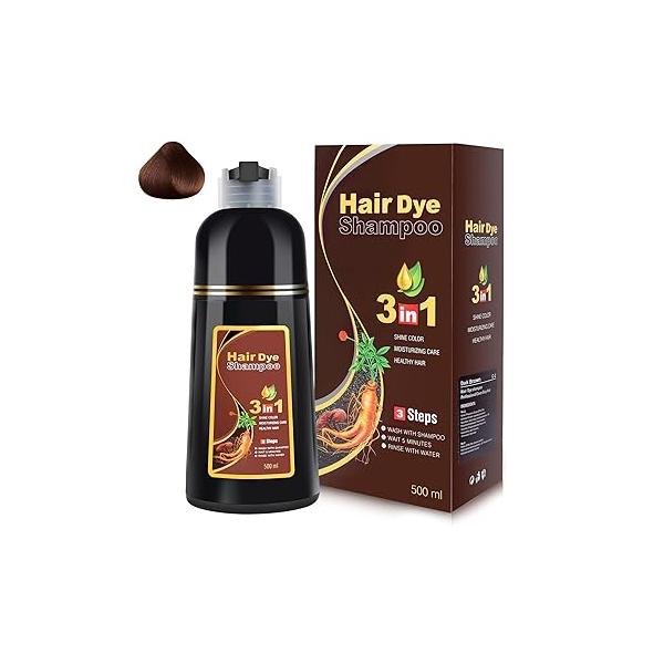 IIIMEIDU Black Hair Dye Shampoo 3 in 1 for Gray Hair, Herbal Ingredients Women Men, Grey Coverage 500ml