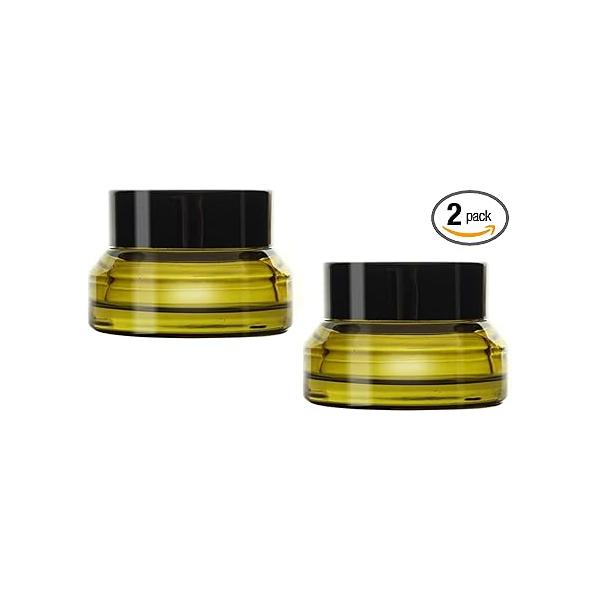 2PCS 15ml 0.5 OZ Empty Refillable Matt Green Frosted Glass Cosmetic Jar Containers With Inner Liner Luxury Sample Pot BB CC Cream DIY Beauty Tools Accessories Portable Make Up Travel Bottles
