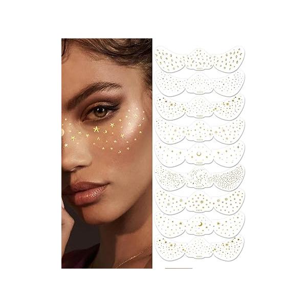 9PCS Glitter Freckles Face Tattoo, Makeup Patches，Face Speckles Patches ，Glow Up Rave Accessories for Women