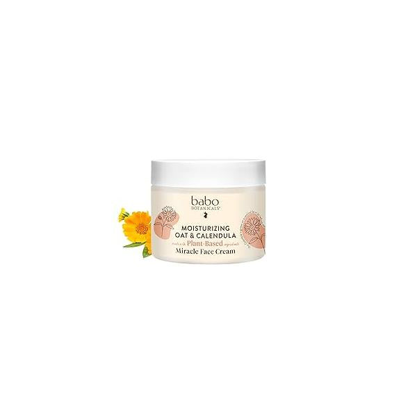 Babo Botanicals Moisturizing Oat & Calendula Miracle Face Cream - Shea Butter For Dry or Sensitive Skin all ages Vegan 1 2 Pack