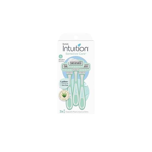 Schick Intuition Disposable Razors with Sensitive Skin, 3 Count | Women’s a Touch of Aloe, Travel Razor