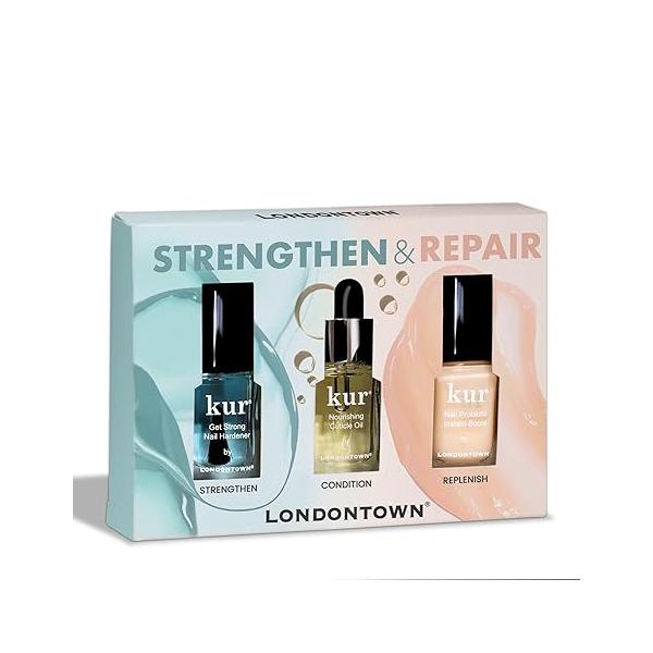LONDONTOWN Strengthen & Repair Trio - Strengthening Moisturizing Nail Care for Healthy Growth Treatment Damaged Conditioning Set Long Regrowth