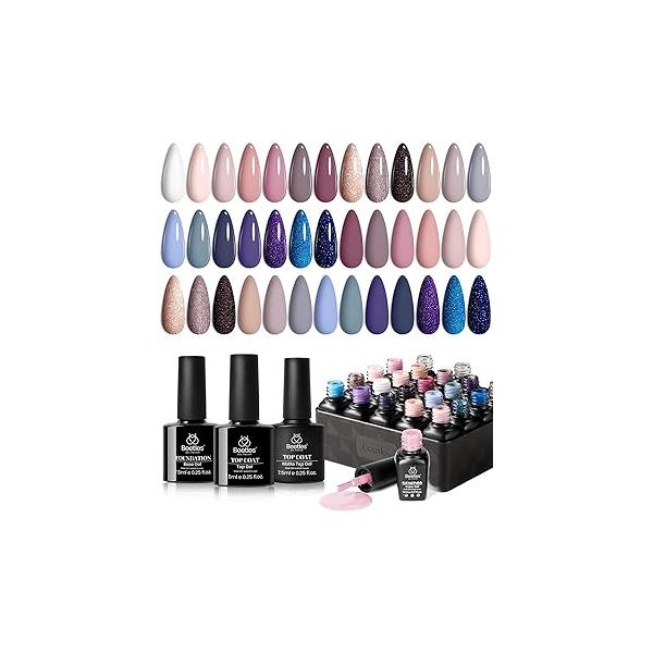 Beetles Gel Nail Polish Set - 20 Pcs Neon Soak Off Uv LED Gold Sliver Glitter Kit Blue Pink Black White for Art Salon Gift Women