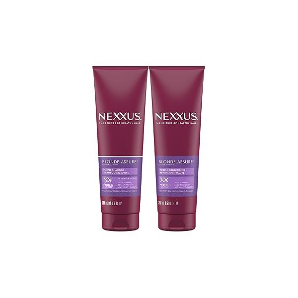Nexxus Blonde Assure Purple Shampoo & Conditioner Color 2 Pack Blonde, Bleached Silver Hair with Keratin Protein Violet Pigment 8.5 fl oz