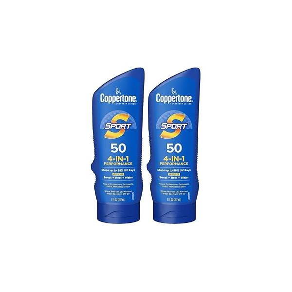 Coppertone SPORT Sunscreen SPF 50 Lotion, Water Resistant , Broad Spectrum Bulk Pack, 7 Fl Oz Bottle, Pack of 2