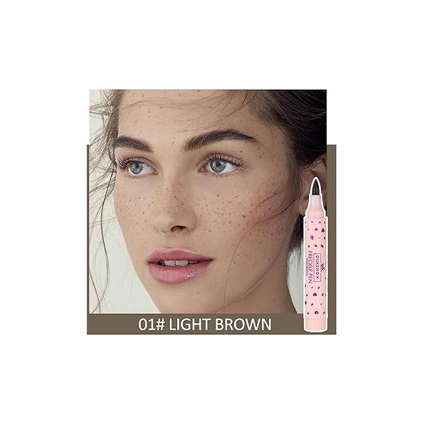 Erinde Upgrade Liquid Freckle Pen, Fake Freckles Stamp Air Cushion, Long Lasting Waterproof Quick Dry Lifelike Magic Marker for Natural Sunkissed Makeup, 01 Saddle Brown