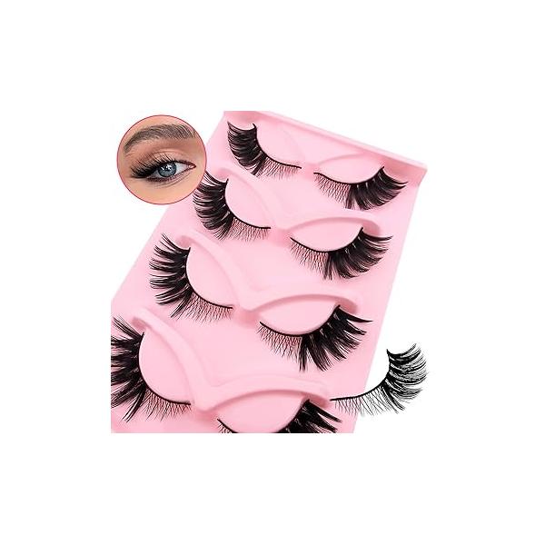 5 Pairs Cat Eye Natural Look False Eyelashes, Faux Mink Flu-ffy Wispy Fake Lashes, Cat-Eye Lashes (5-9)